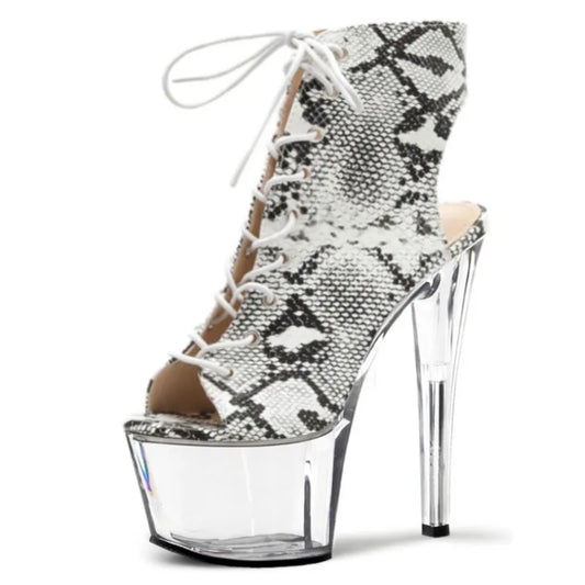 17cm  Strippers Fetish Shoes Pole Dancers Elegant Women's Bridal Walking Stage Sexy Plus Size Snake Fetish Crossbody Shoes Club