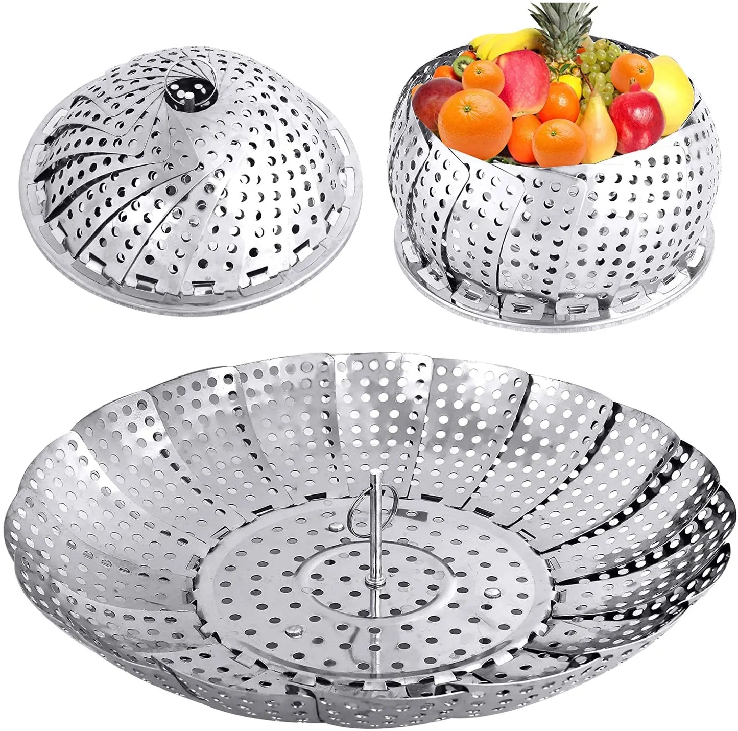 Folding Expandable Stainless Steel Vegetable Steamer Basket Eco-Friendly Fits Various Size Pots for Restaurant & Home Use