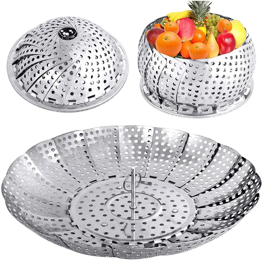 Folding Expandable Stainless Steel Vegetable Steamer Basket Eco-Friendly Fits Various Size Pots for Restaurant & Home Use