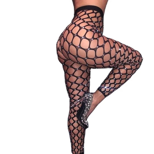 Women's Sexy Mesh Fish Net Water Diamond Tight Fitting Clothes Long Silk Stockings Jacquard Step Stitching Pantyhose Underwear