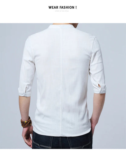 Tradictional Chinese Clothing For Men Half Sleeve Cotton Linen Chinese Style Shirts  Kung Fu Tai Chi Tang Suit Style Tops CN-026
