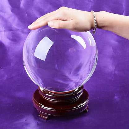 Huge Clear Divination Crystal Ball 200mm (8 Inch) Glass Sphere Free Wooden Stand Home Decoration Ornaments