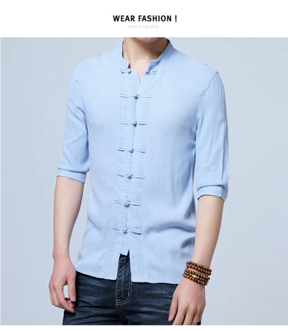 Tradictional Chinese Clothing For Men Half Sleeve Cotton Linen Chinese Style Shirts  Kung Fu Tai Chi Tang Suit Style Tops CN-026