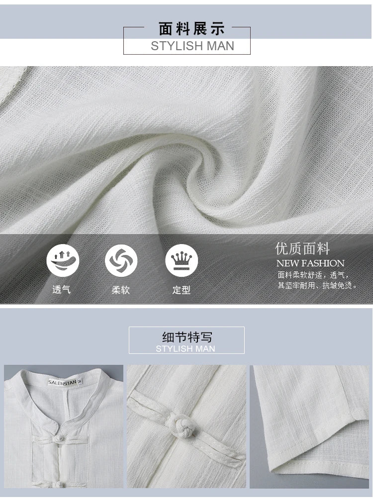 Tradictional Chinese Clothing For Men Half Sleeve Cotton Linen Chinese Style Shirts  Kung Fu Tai Chi Tang Suit Style Tops CN-026