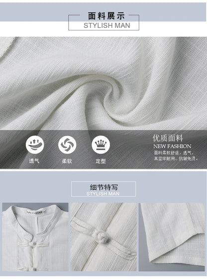 Tradictional Chinese Clothing For Men Half Sleeve Cotton Linen Chinese Style Shirts  Kung Fu Tai Chi Tang Suit Style Tops CN-026