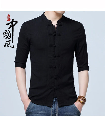Tradictional Chinese Clothing For Men Half Sleeve Cotton Linen Chinese Style Shirts  Kung Fu Tai Chi Tang Suit Style Tops CN-026