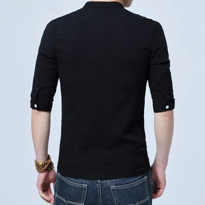 Tradictional Chinese Clothing For Men Half Sleeve Cotton Linen Chinese Style Shirts  Kung Fu Tai Chi Tang Suit Style Tops CN-026