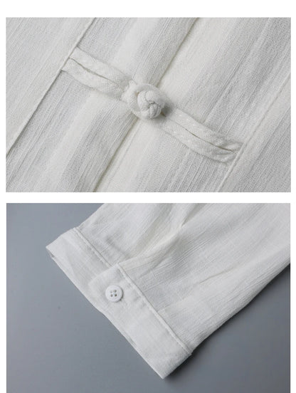 Tradictional Chinese Clothing For Men Half Sleeve Cotton Linen Chinese Style Shirts  Kung Fu Tai Chi Tang Suit Style Tops CN-026