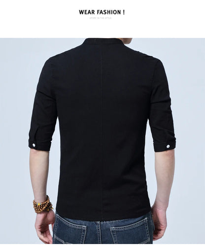 Tradictional Chinese Clothing For Men Half Sleeve Cotton Linen Chinese Style Shirts  Kung Fu Tai Chi Tang Suit Style Tops CN-026