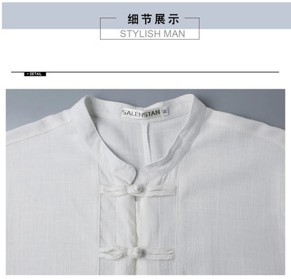 Tradictional Chinese Clothing For Men Half Sleeve Cotton Linen Chinese Style Shirts  Kung Fu Tai Chi Tang Suit Style Tops CN-026