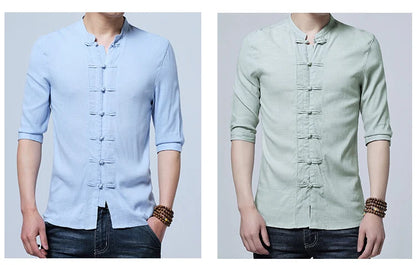 Tradictional Chinese Clothing For Men Half Sleeve Cotton Linen Chinese Style Shirts  Kung Fu Tai Chi Tang Suit Style Tops CN-026