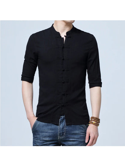 Tradictional Chinese Clothing For Men Half Sleeve Cotton Linen Chinese Style Shirts  Kung Fu Tai Chi Tang Suit Style Tops CN-026