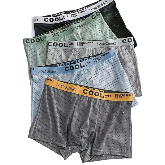 5Pcs Men's Flat Horn Shorts Ice Silk Underwear Cool Breathable Sexy Slim Fit Multi Color Suitable for Daily Leisure