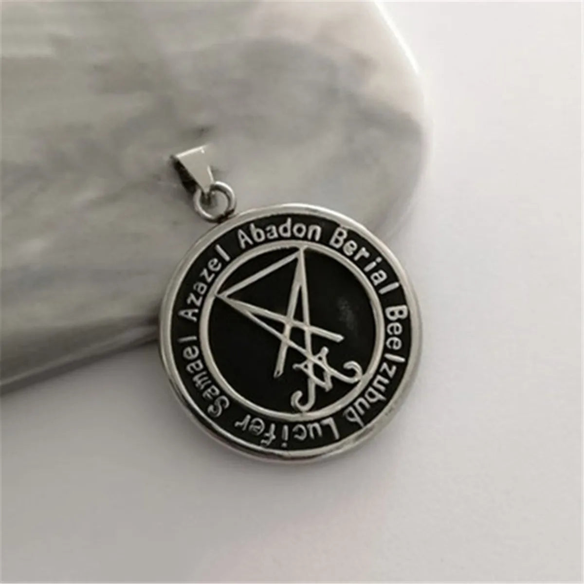 Retro Geometric Sigil of Lucifer Inverted Cross Coin Pendant Necklace Vintage Style Titanium Steel Unisex Gift