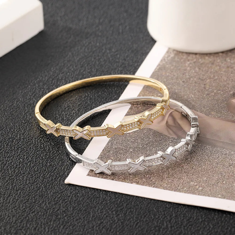 Sming Droshipping New 18K Gold Hot Sale Emerald Square 5A Zircon Bling Diamond Brass Bangle Jewelry Women