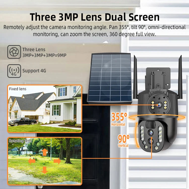 Night Vision 4MP 4G 4K HD 10X Zoom Wireless Outdoor Solar Powered Security IP Human Track 8MP Dual Lens CCTV 4g Solar Ptz Camera