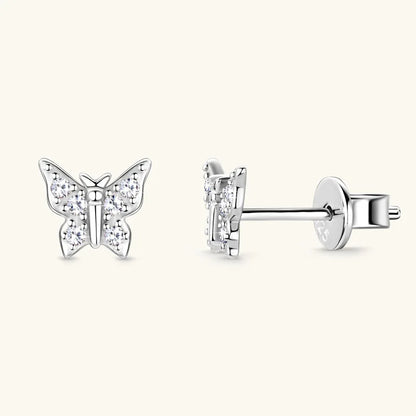 Trendy 925 Sterling Silver Prevent Allergy Level D Shiny Moissanite Butterfly Stud Earrings High Fashion Jewelry Girls