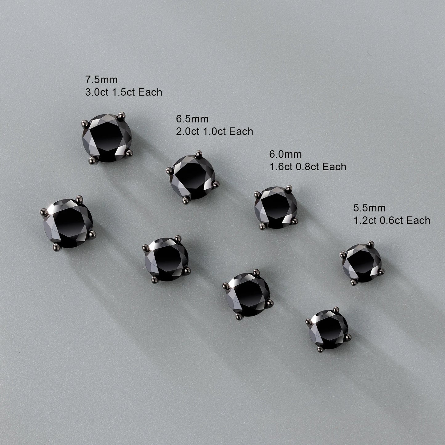 USA Black 2.0ct VVS Moissanite Lab Created Diamond Stud 6.5mm GRA Women Jewelry Gift Gold Plated 925 Sterling Silver Earring Men
