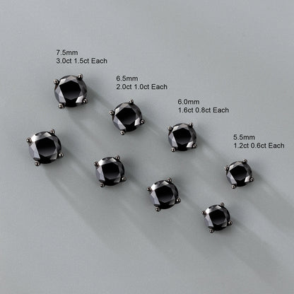 USA Black 2.0ct VVS Moissanite Lab Created Diamond Stud 6.5mm GRA Women Jewelry Gift Gold Plated 925 Sterling Silver Earring Men