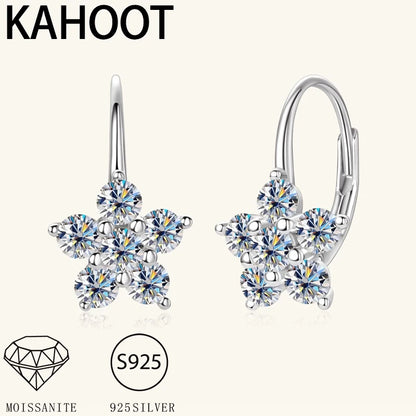 925 Silver Moissanite Six-Pointed Star Snowflake Earrings Shining Gorgeous Jewelry for Weddings Parties or Daily Wear