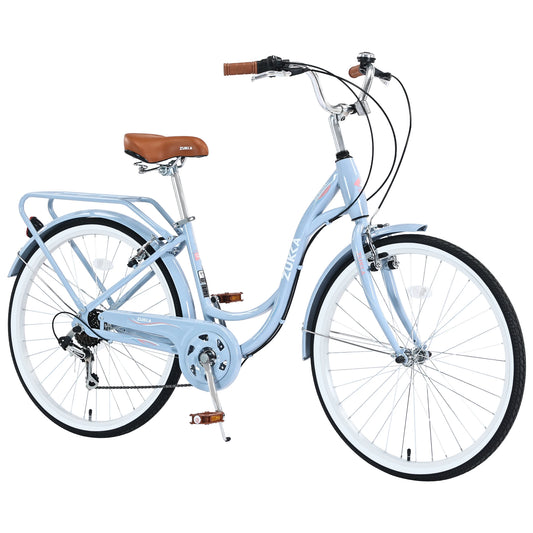 ZUKKA 26 Inch Steel Frame City Bike With Shimano 7 Speed Gears and V-Brake System for City Street Ride