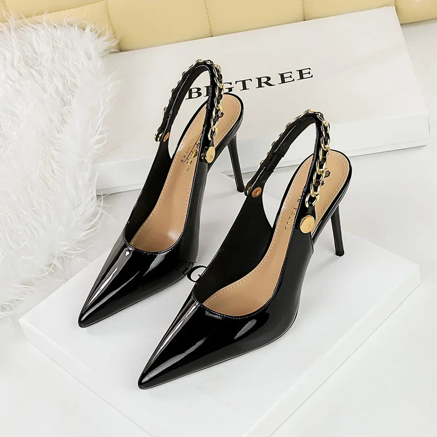 Trendy Simple Stiletto Ladies Heel Shoes Splicing Pointy Shallow Tops Office Ladies Thin High Heels Shoes Women Waterproof