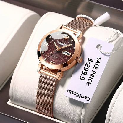 POEDAGAR 612 Trending Make Custom  Girls Quartz Watch Cool Mesh Band Diamond Week Display Storage Student Watch Company