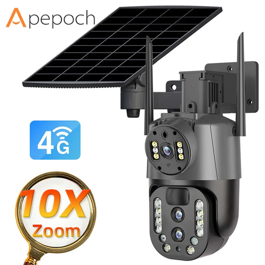 Night Vision 4MP 4G 4K HD 10X Zoom Wireless Outdoor Solar Powered Security IP Human Track 8MP Dual Lens CCTV 4g Solar Ptz Camera