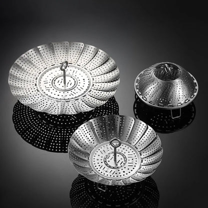 Folding Expandable Stainless Steel Vegetable Steamer Basket Eco-Friendly Fits Various Size Pots for Restaurant & Home Use