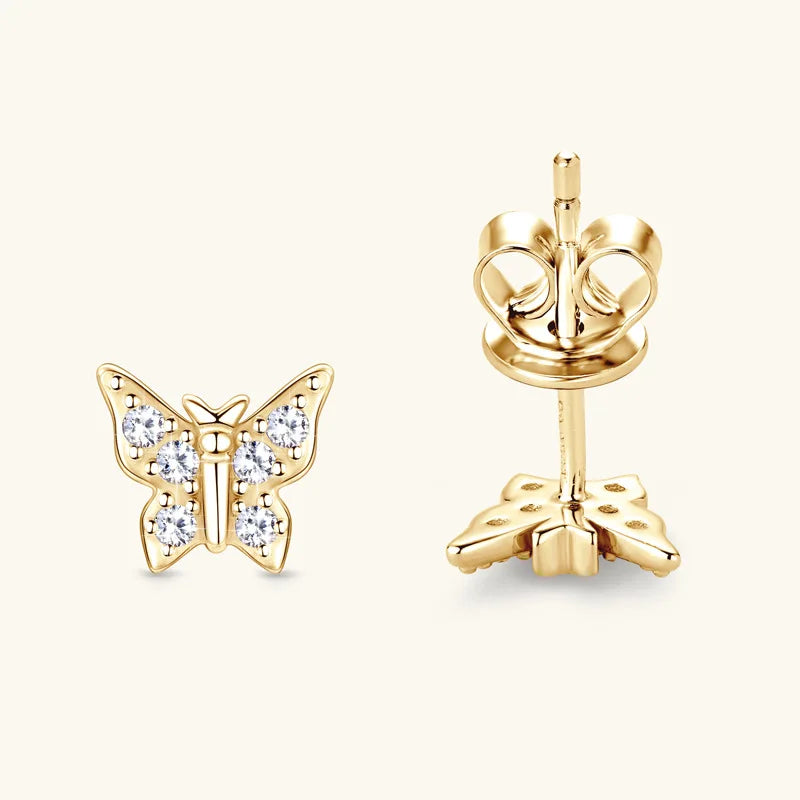 Trendy 925 Sterling Silver Prevent Allergy Level D Shiny Moissanite Butterfly Stud Earrings High Fashion Jewelry Girls