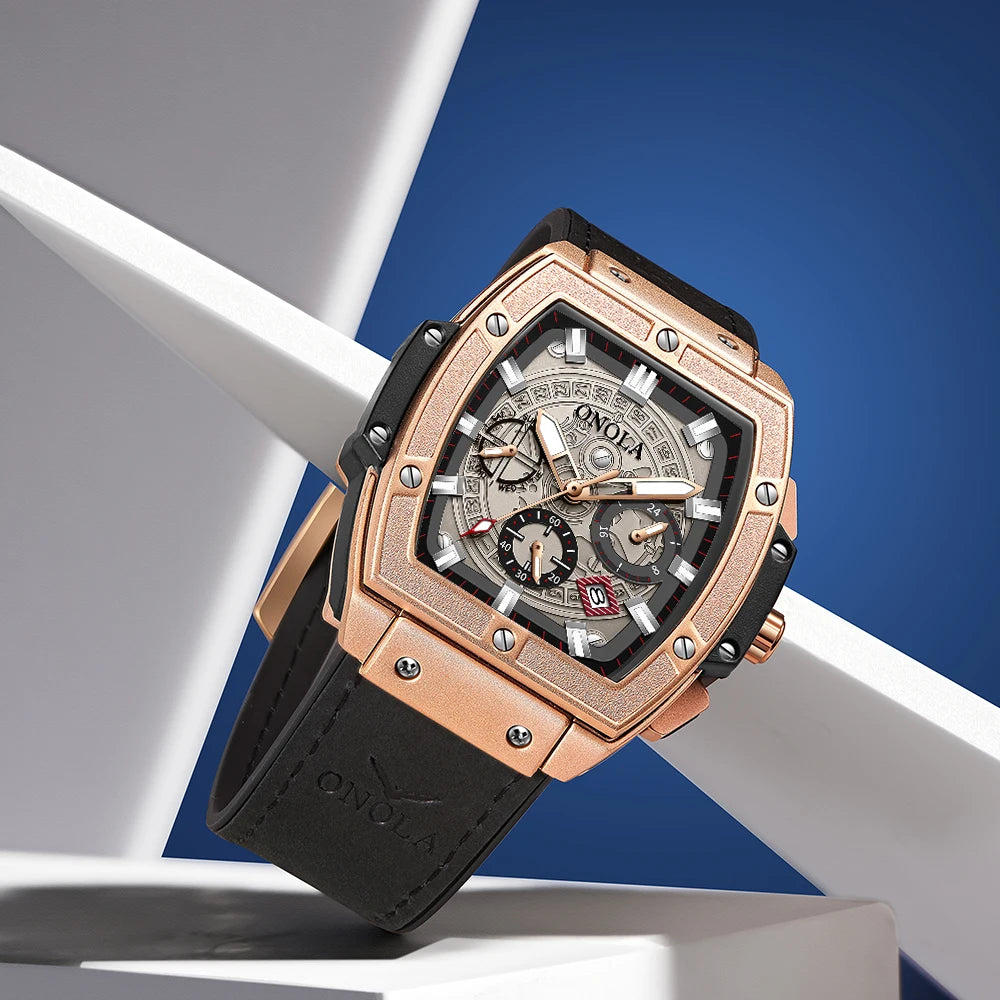 ONOLA 6819 New Fashion Quartz Watches Men Waterproof Sports Men's Wristwatch Clock Custom Logo Watch Glass Leather