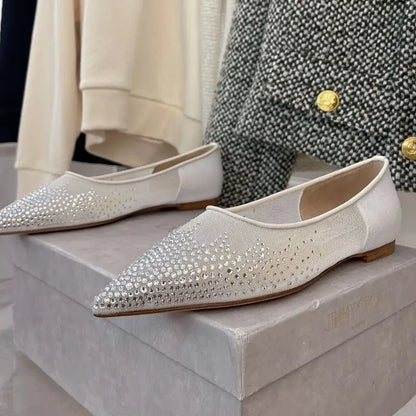 8.5CM/6.5CM/Flat Pointy Toe Sandals RTS Product Famous Brand Designer Mesh Pumps Gold Luxury Heels for Woman