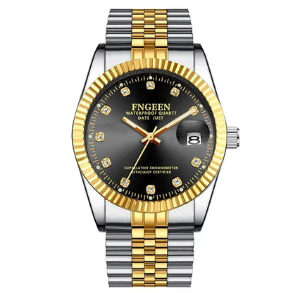 Fngeen 7008 3301 Diamonds Couple Watches Luminous Date Quartz Movement Women and Men Lover's Golden Design Big Dial Wrist Watch