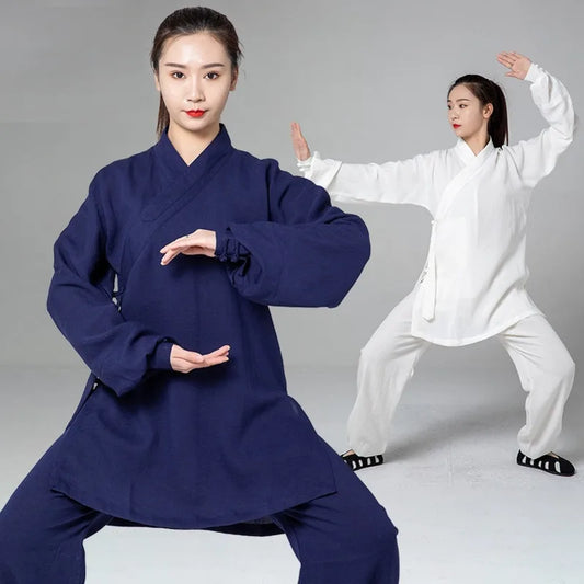 Women Chinese Traditional Cotton Linen Clothing Wudang Tai Chi Practice Martial Art Uniform Taoist Kung Fu Top and Pants Set