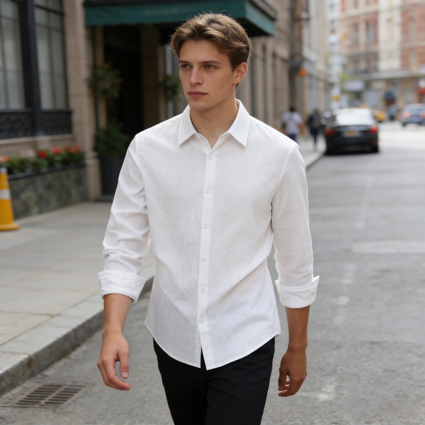 100% Linen Cotton Shirt Men Casual Fashion Male Clothing High Quality Tops Black White Shirts Business Long Sleeve Shirt Men