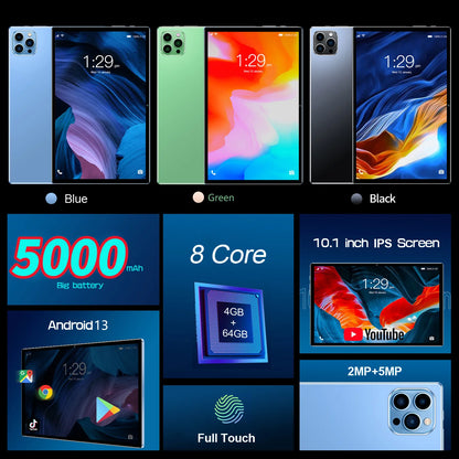 New 10.1 Inch Tablets Octa Core 4GB RAM 64GB ROM Dual SIM Cards 3G Phone Call WiFi Bluetooth Google Play Tablet Pc Android 13