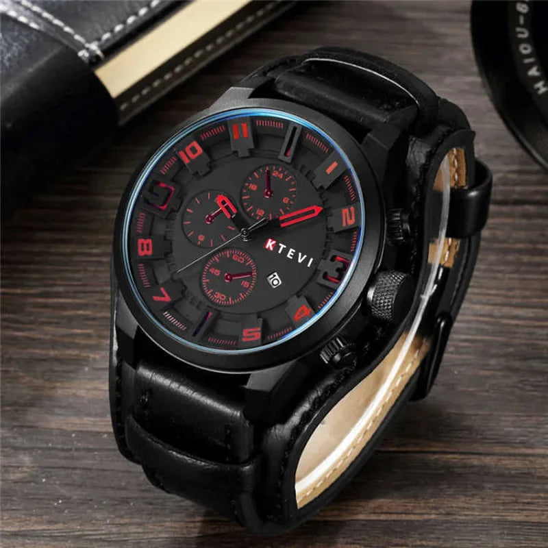 MAYZHISU Retro Men's Watches Big Dial Leather Band Men Business Quartz Watches Calendar Military Sports Male's Wristwatch Clock