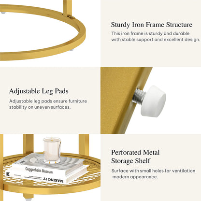 YITAHOME 2-Piece Nesting Coffee Table Set - Round Wood Top & Metal Frame with Storage, 60x60x50.5cm, Easy Assembly