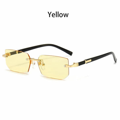 Luxury Rimless Business Rectangle Gradient Lens Unisex Fashion Sunglasses Women Men Fashion Colored lenses Metal Frame Glasses