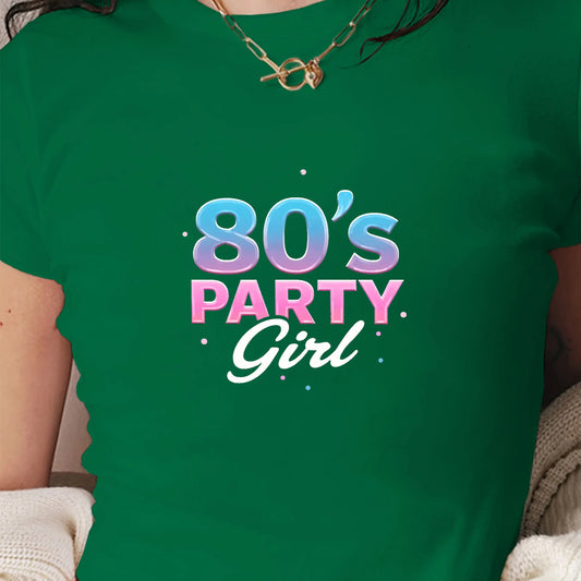 Women's 80s Party Girl Fashion T-Shirt Y2K Style Slim Fit Printed Knitted Short Top