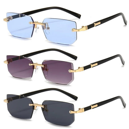 Luxury Rimless Business Rectangle Gradient Lens Unisex Fashion Sunglasses Women Men Fashion Colored lenses Metal Frame Glasses