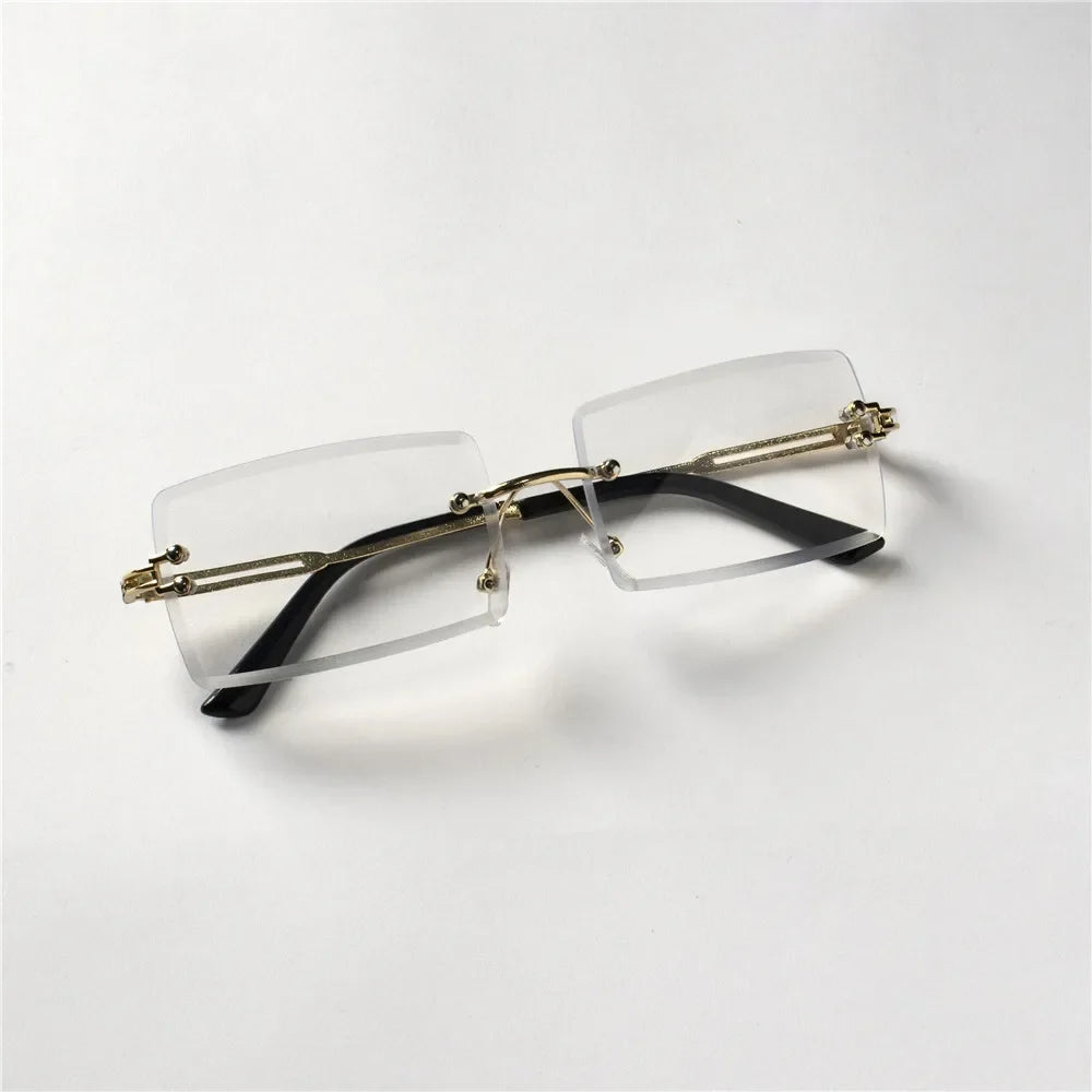 Fashion Rimless Sunglasses Women Trendy Small Rectangle Sun Glasses  Summer Traveling Style Brown Shades for men