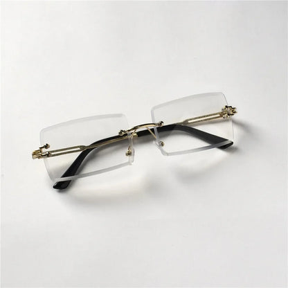 Fashion Rimless Sunglasses Women Trendy Small Rectangle Sun Glasses  Summer Traveling Style Brown Shades for men