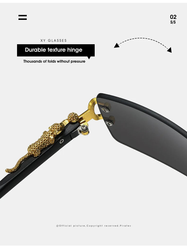Fashion Rimless Sunglasses Women Men Cheetah Decoration Rectangular Brand Designer Sun Glasses