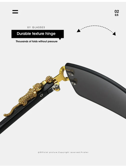 Fashion Rimless Sunglasses Women Men Cheetah Decoration Rectangular Brand Designer Sun Glasses