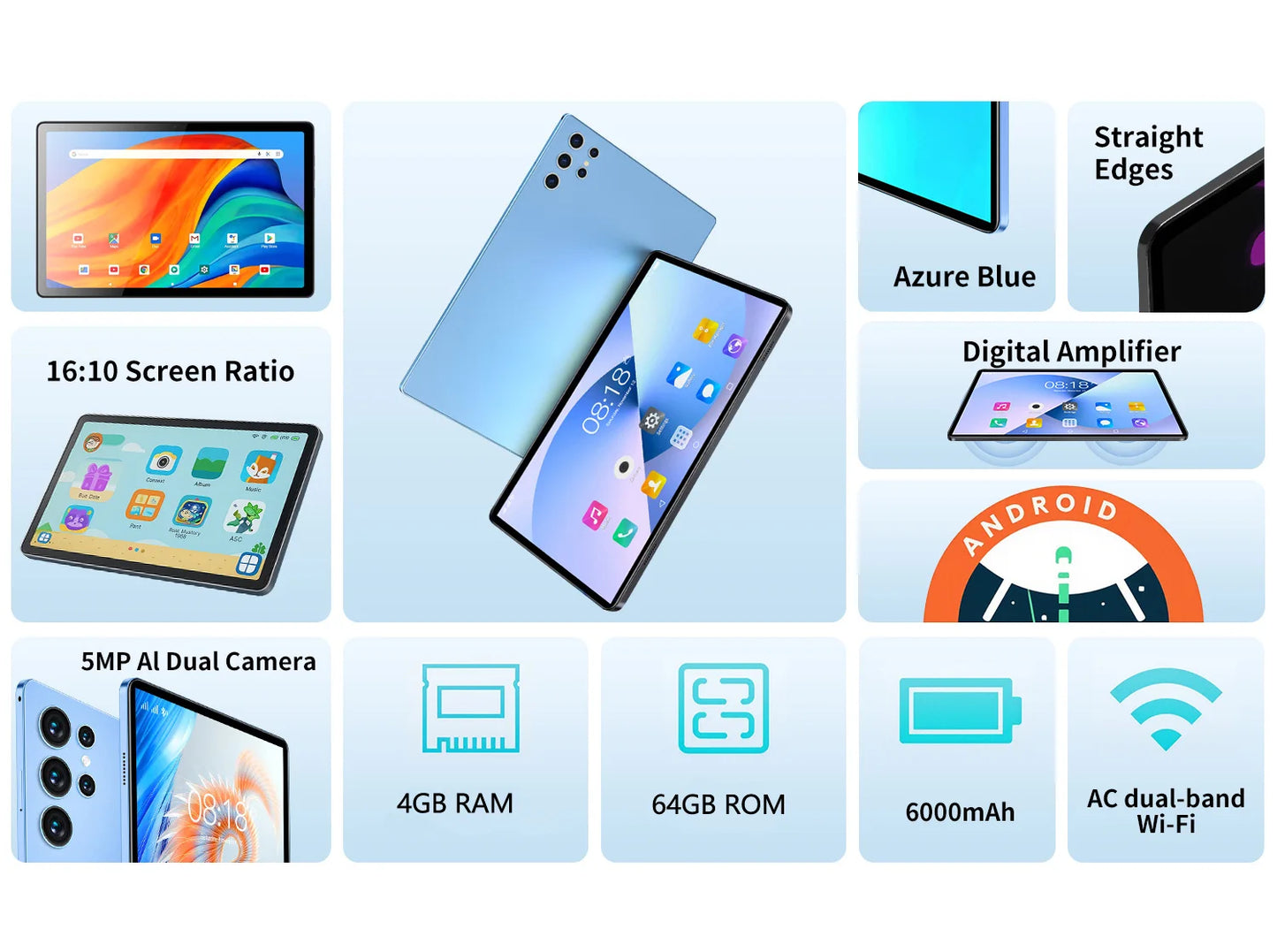 2025 New Upgraded Pad 10.1 Inch Android Tablet HD Display Octa Core 4GB RAM 64GB ROM Dual Phone Call WiFi Google Play Tablet PC