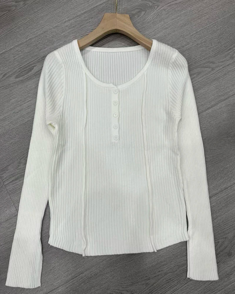 Women's Clothing Fashion All-match Solid Knit Pullovers Spring Summer Elegant Square Collar Chic Button Sweater Lady Vintage Top