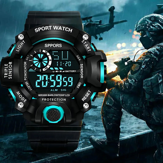 YIKAZE Y73 Men's Watch Digital Sports Electronic Wristwatch Multifunctional Waterproof Luminous Alarm Male's Sports Watch Clock
