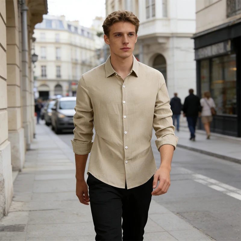 100% Linen Cotton Shirt Men Casual Fashion Male Clothing High Quality Tops Black White Shirts Business Long Sleeve Shirt Men