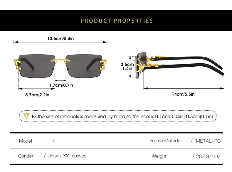 Fashion Rimless Sunglasses Women Men Cheetah Decoration Rectangular Brand Designer Sun Glasses